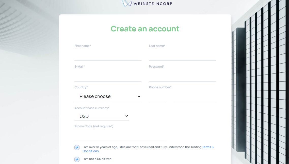 Weinstein Corp Signup Page
