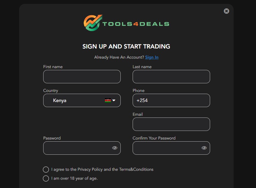 Tools4Deals Signup Page